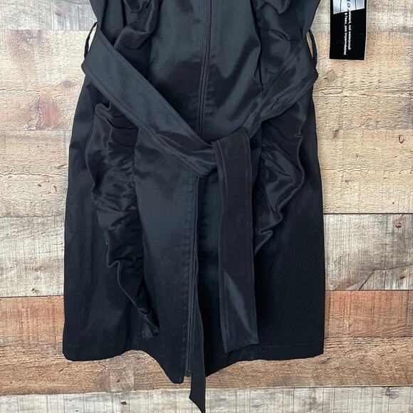 Samuel Dong Sleeveless Zip Front Ruffle Dress Solid Black Size Small NWT - Picture 4 of 9
